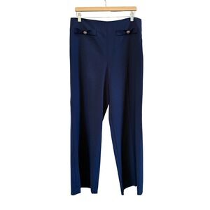 LOFT Navy Blue Flat Front Side Zip Wide Leg Business Casual Trousers Pant Sz 12